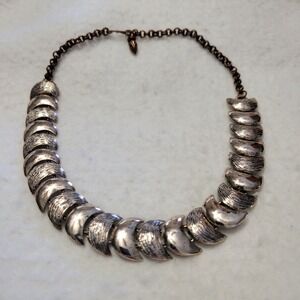 Vintage 1950s Very Light Gold Tone Textured Half Moon Choker Necklace 15"‎